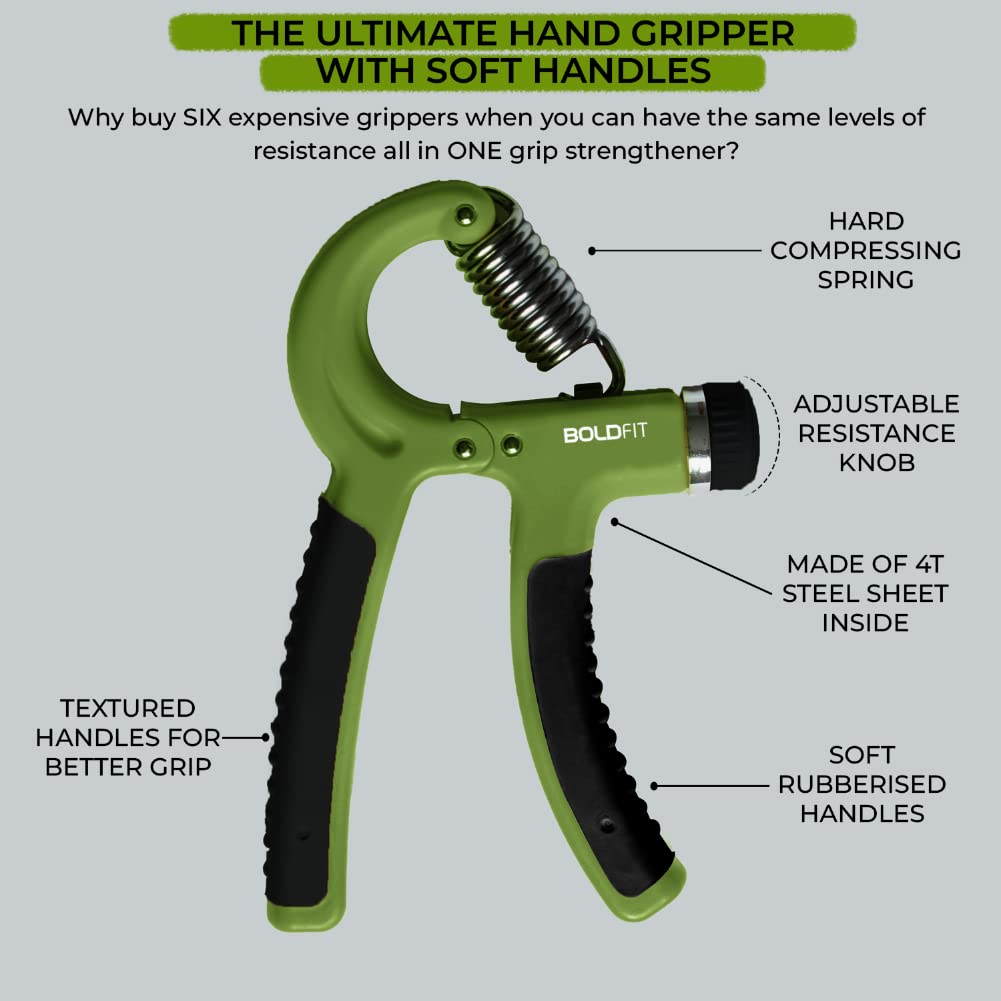 Boldfit Adjustable Hand Grip Strengthener, Hand Gripper With Counter for  Men & Women for Gym Workout Hand Exercise Equipment for Forearm Exercise,  Finger Exercise Power Gripper - Army Green - 60kg 