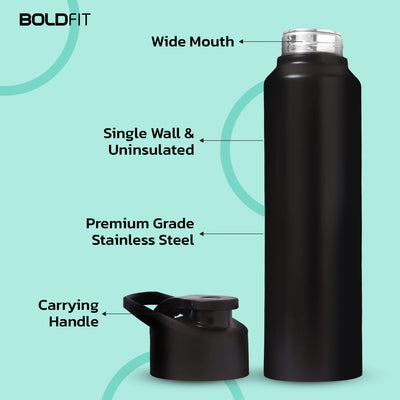 Stainless Steel water bottle - Black 1000ml