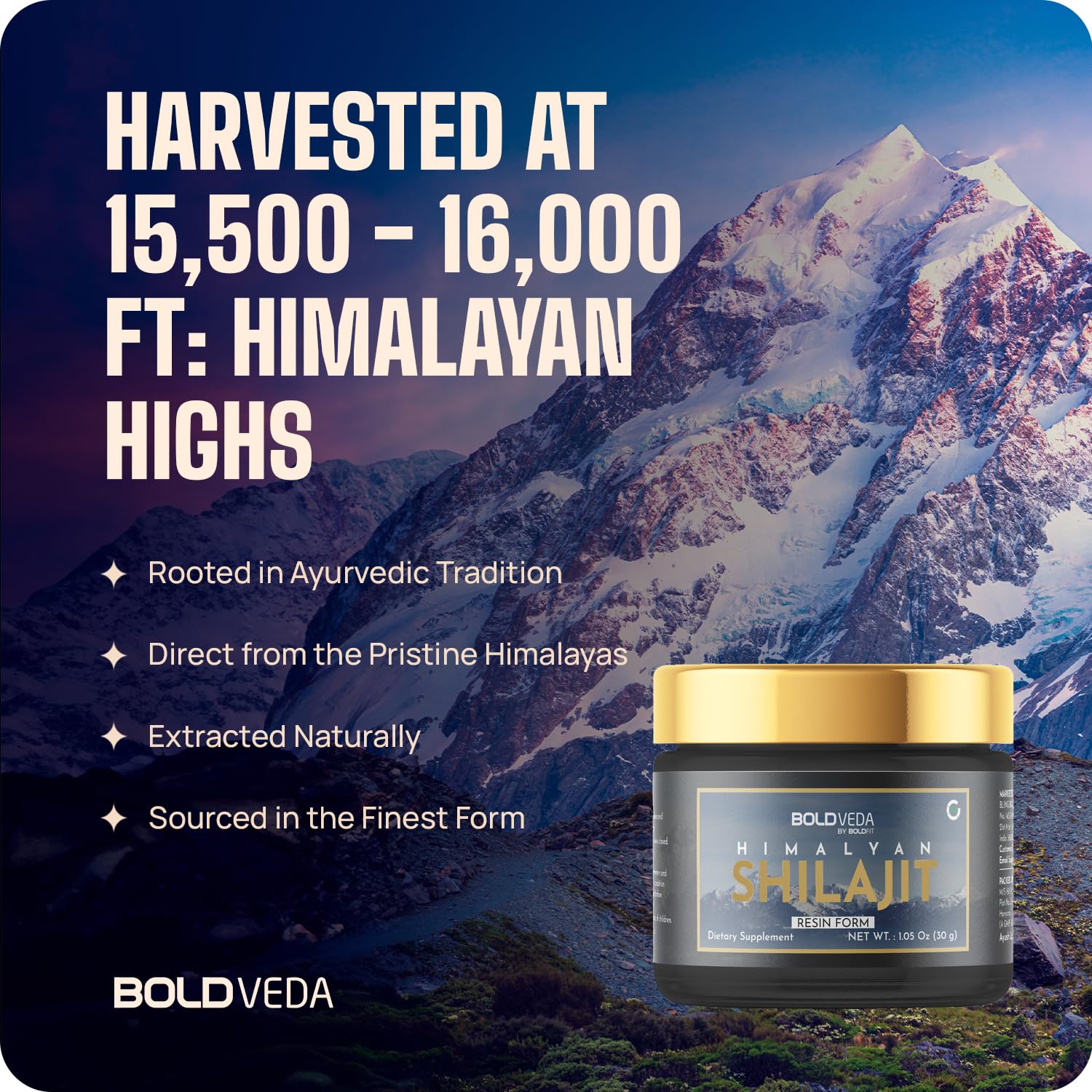 BOLDVEDA Shilajit Pure Himalayan Organic Resin - 30g Pure Natural Shilajit with Fulvic Acid and Trace Minerals - Authentic Resin to Improve Daily Wellness - Vital Herbs Shilajit Supplement for Men