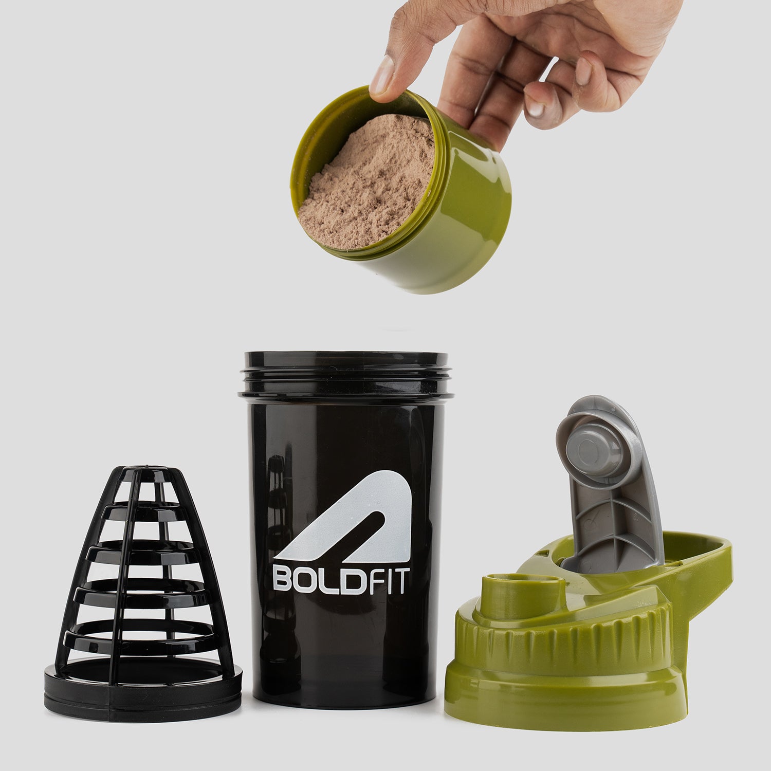 Boldfit Cyclone Shaker 500ml - Army Green