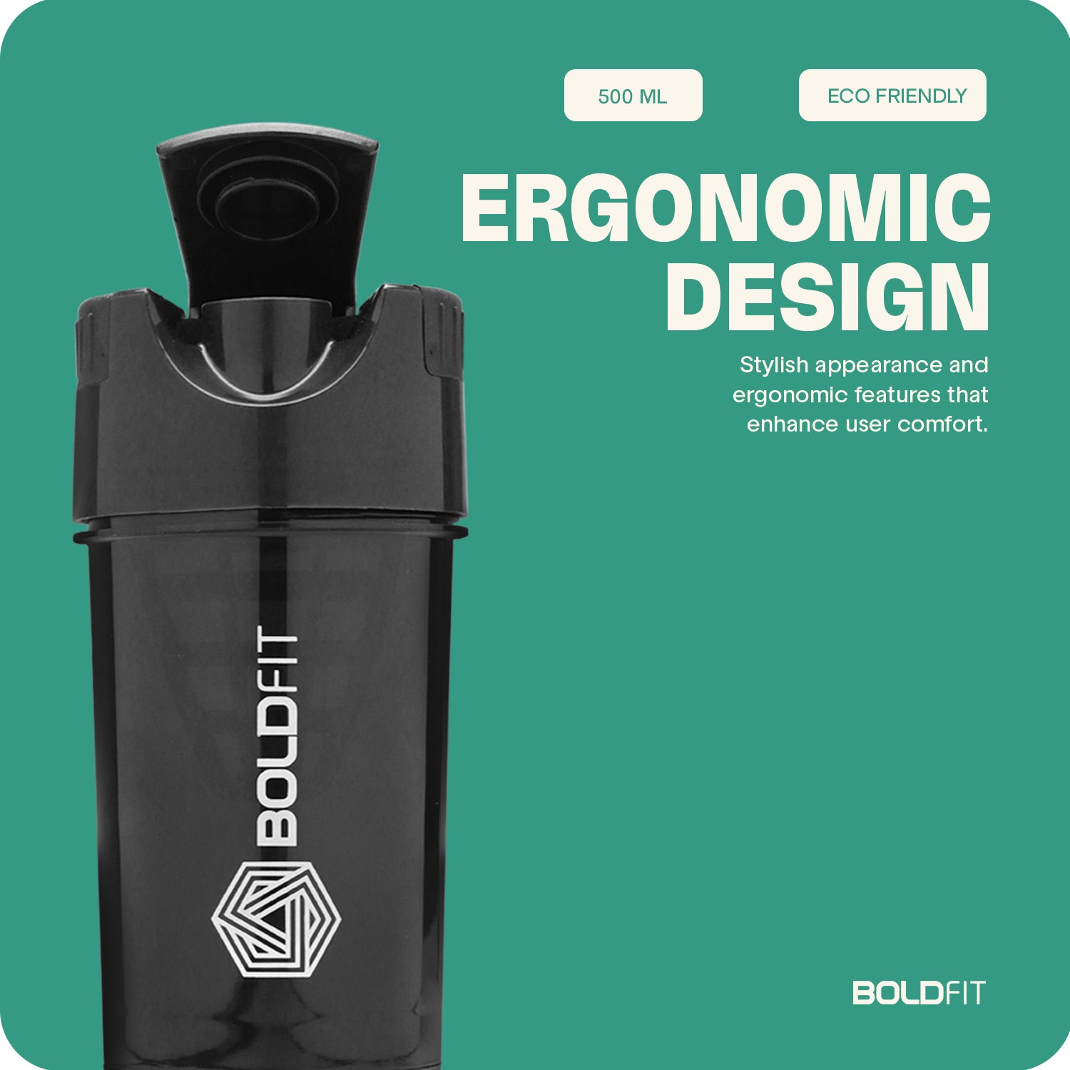 Boldfit Cyclone Shaker 500ml - Tornado Black