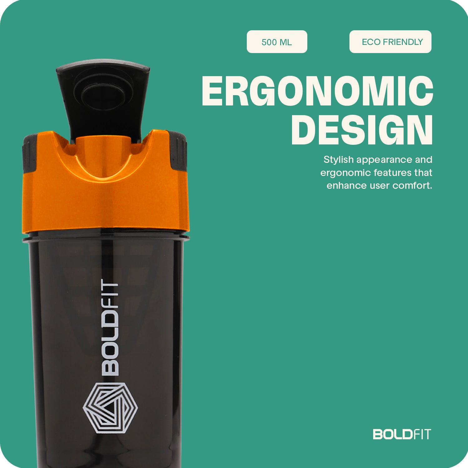 Boldfit Cyclone Shaker 500ml - Orange