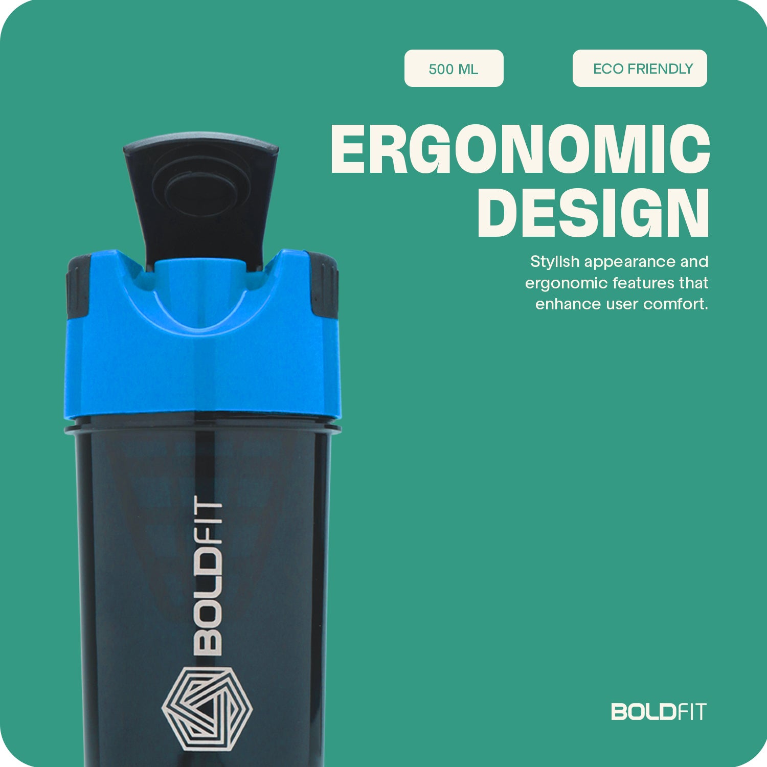 Boldfit Cyclone Shaker 500ml - Blue