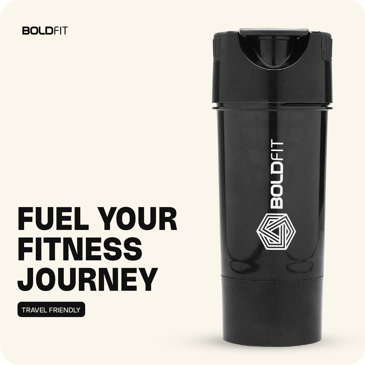 Boldfit Cyclone Shaker 500ml - Tornado Black