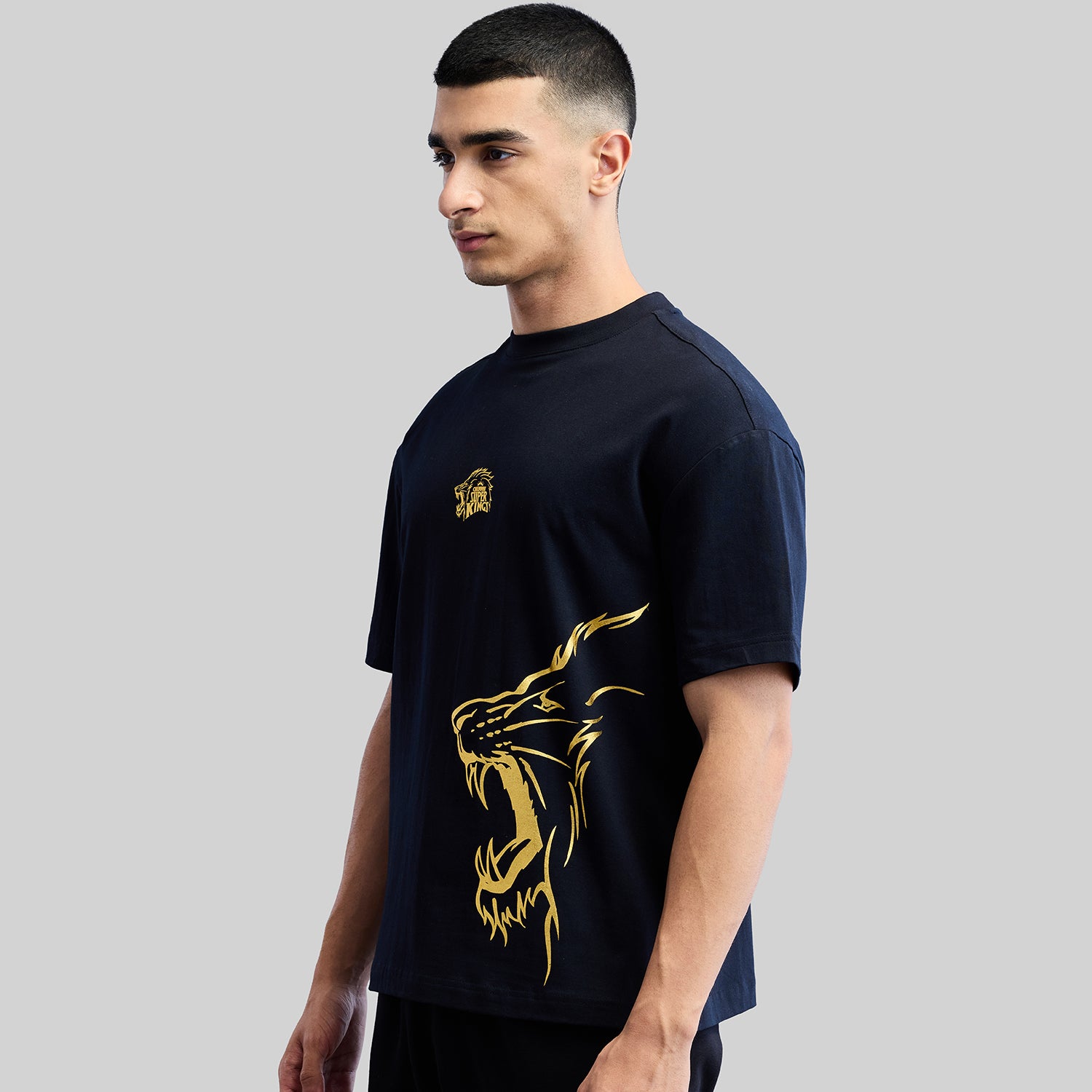 Official CSK Merch - Printed Black Leo Men's Oversized T-shirt
