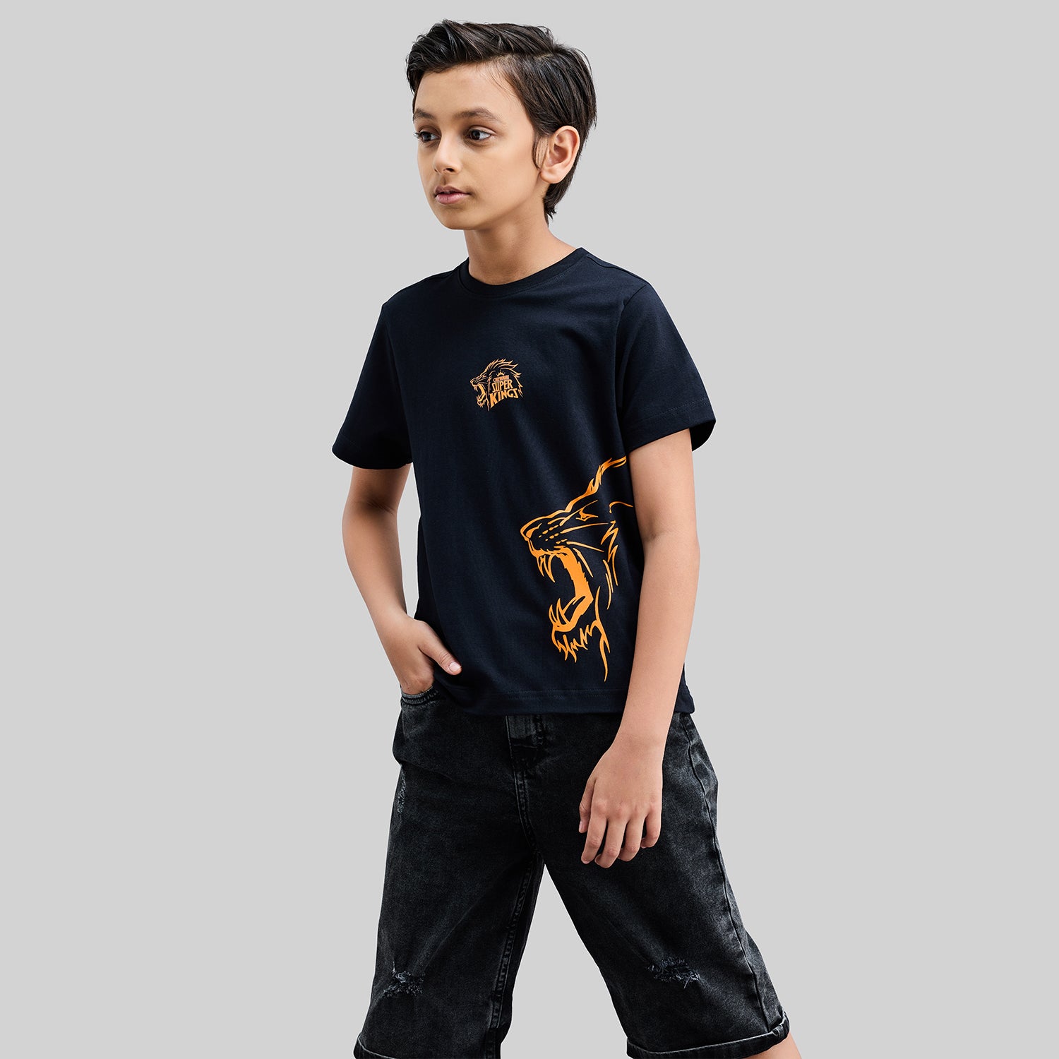 Official CSK Merch - Black-Gold Leo Kids T-Shirt Kids