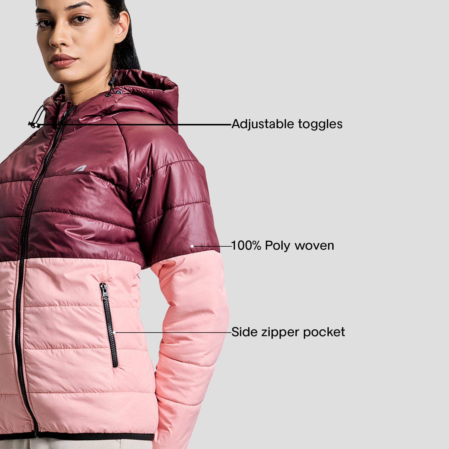 Frost Womens Puffer Jacket - Wine/Pink