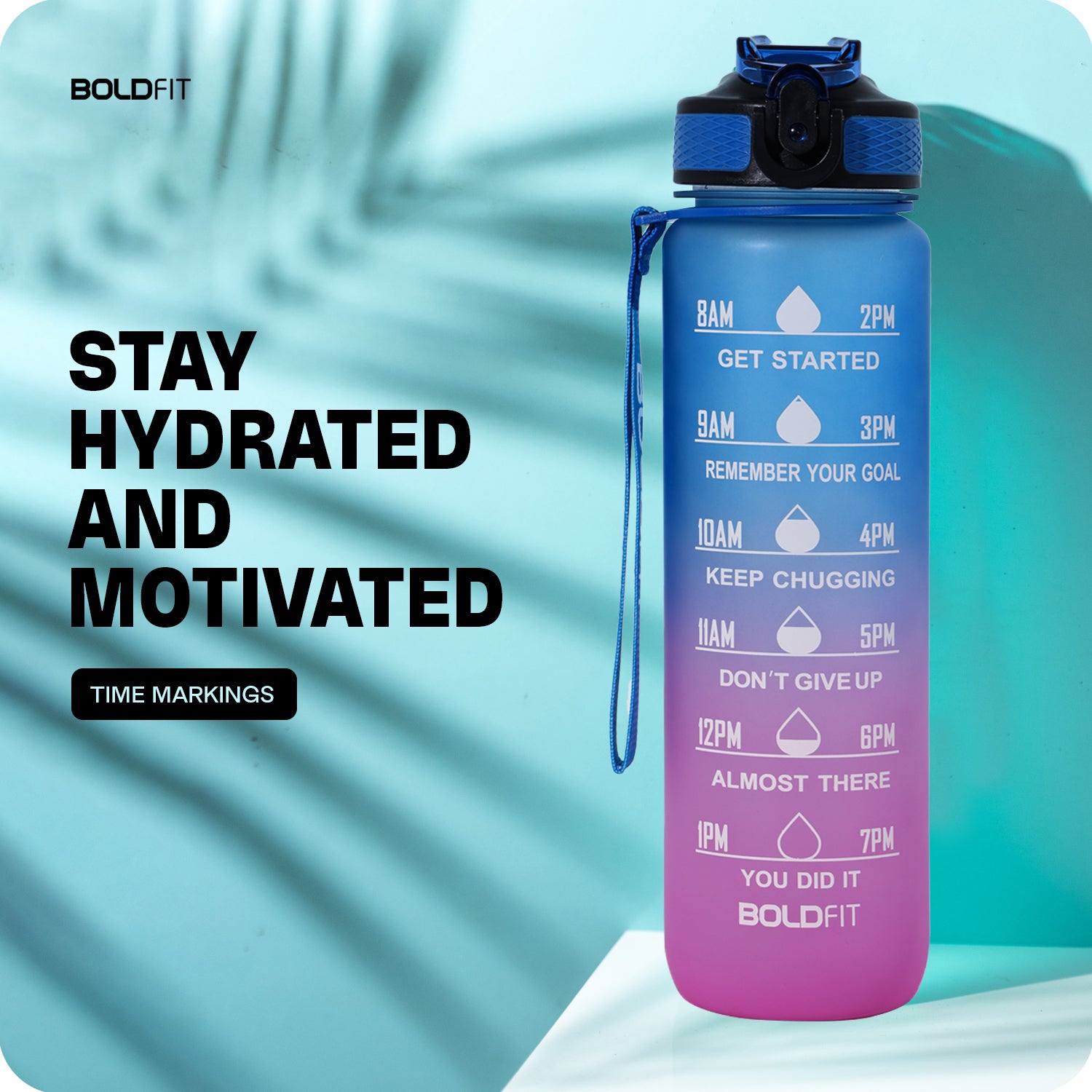 Aqua Motivational Bottle Fuchsia Blue - 1L