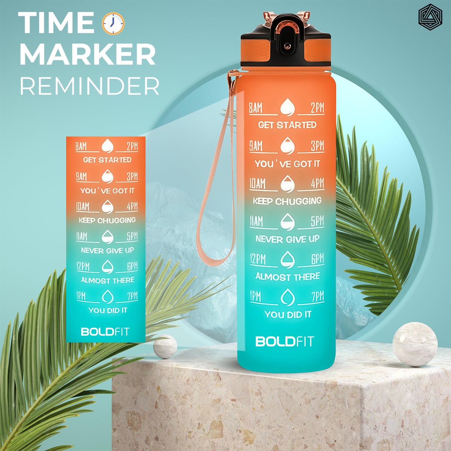 Aqua Motivational Bottle Teal Orange - 1L