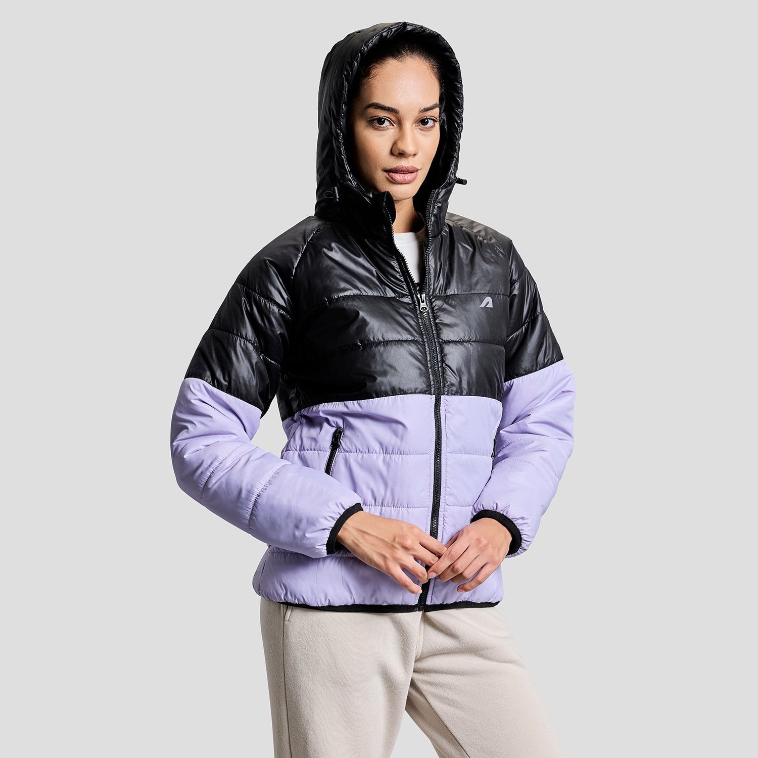 Frost Womens Puffer Jacket - Black/Purple