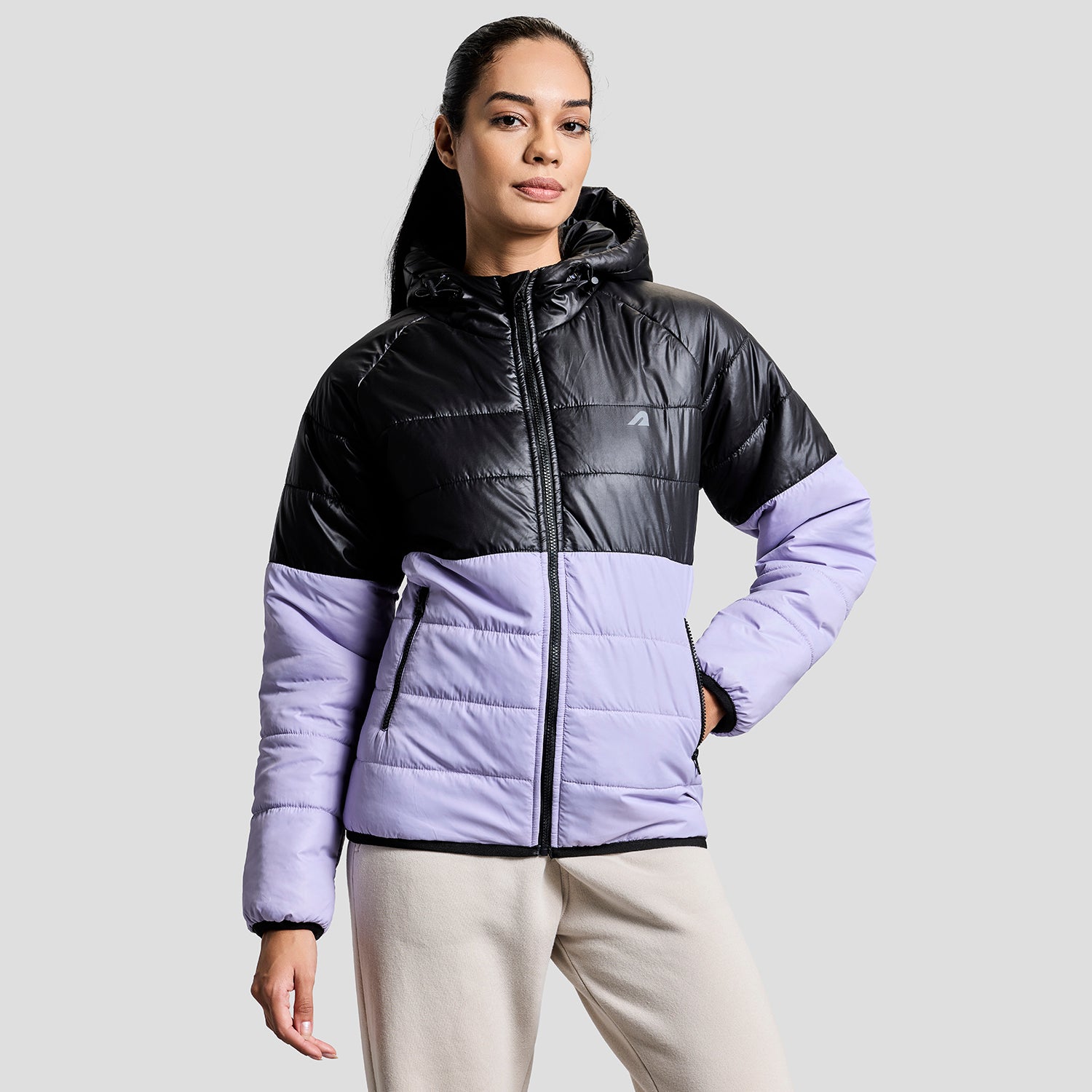 Frost Womens Puffer Jacket - Black/Purple