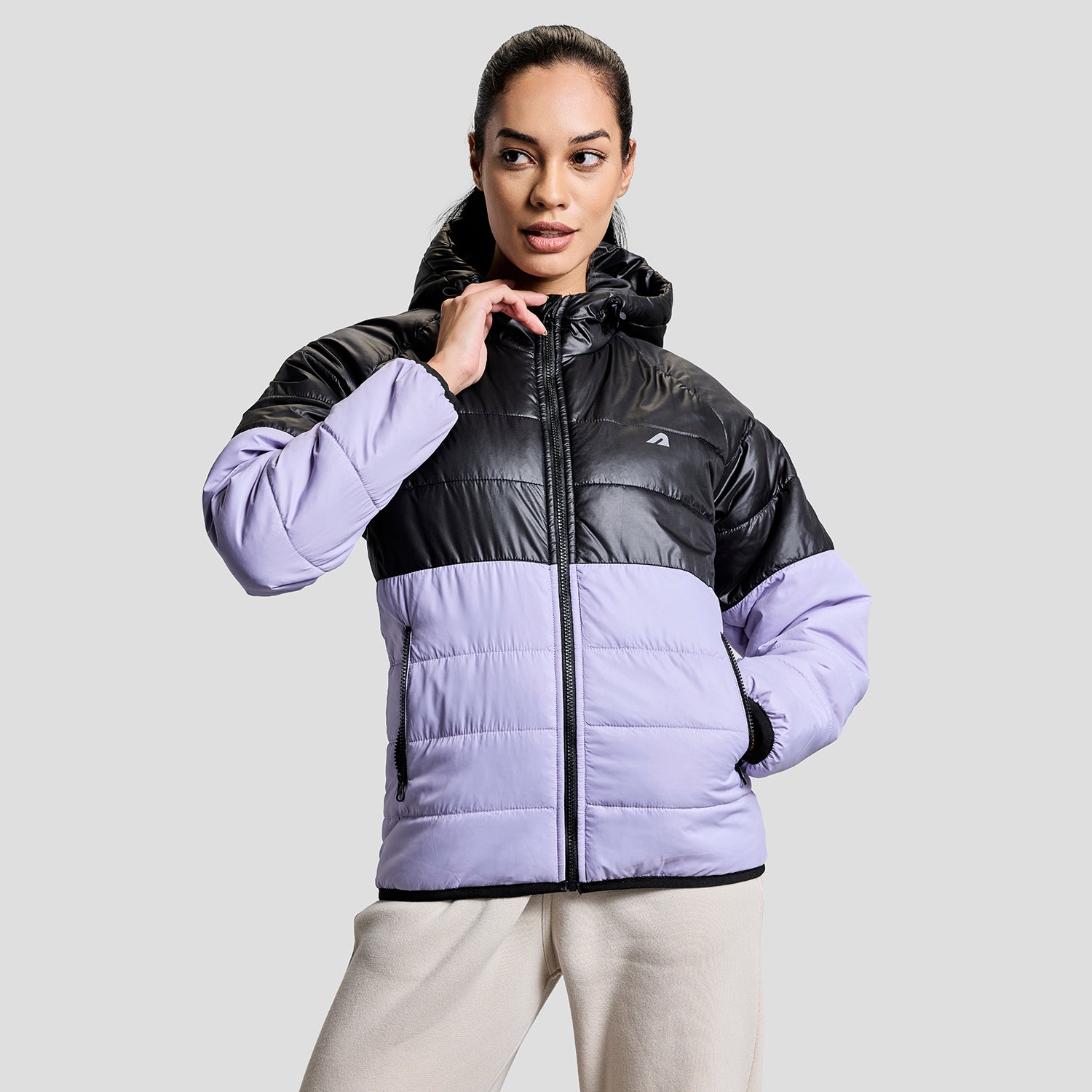 Frost Womens Puffer Jacket - Black/Purple