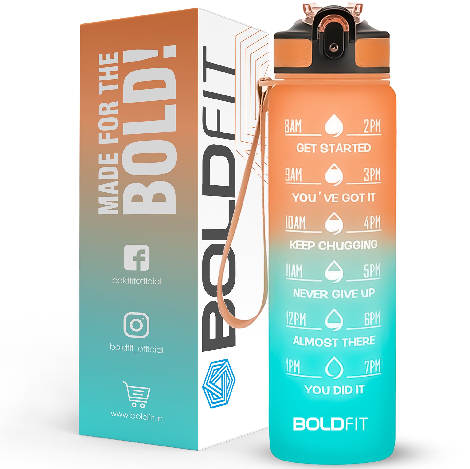 Aqua Motivational Bottle Teal Orange - 1L